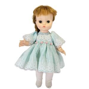 Effanbee 1966 Vintage Doll, Blue Lace Dress, Blonde Hair 11" With Sleepy Eyes